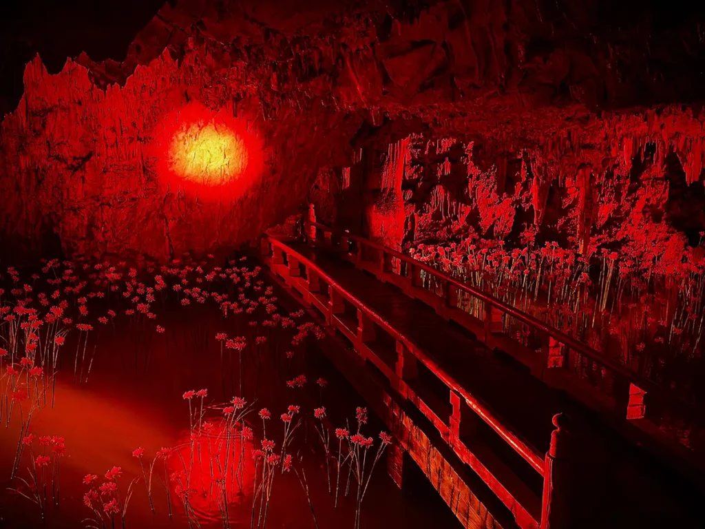 蜷川実花 with EiM《深淵に宿る、彼岸の夢》 森の芸術祭 岡山、2024年 撮影：蜷川実花