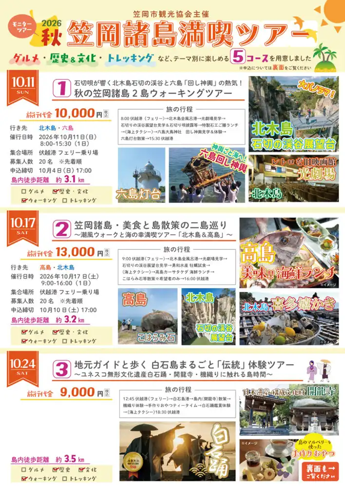 笠岡諸島満喫ツアー(全5コース)
